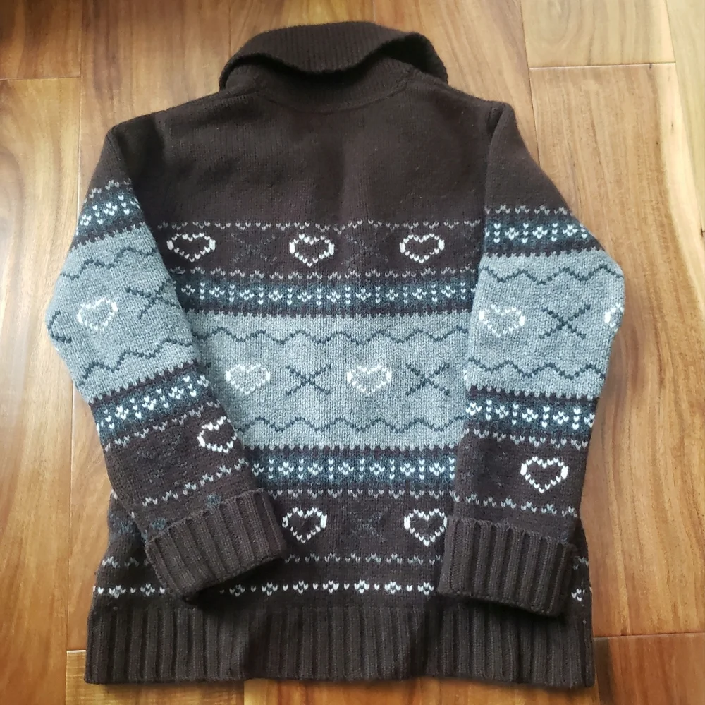 Roots Chocolate Brown and Slate Gray Heart Cardigan - Picture 2 of 5